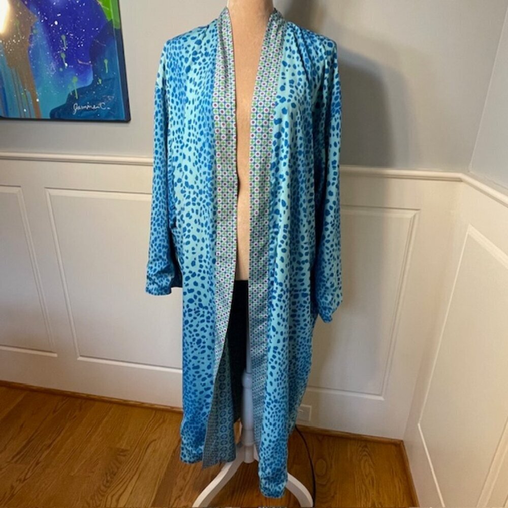 Victoria's Secret Y2k Paisley Reversible Long Robe Ombre Leopard Medium - Picture 9 of 12